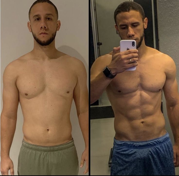 Transformação corporal antes e depois de um aluno do plano Elite