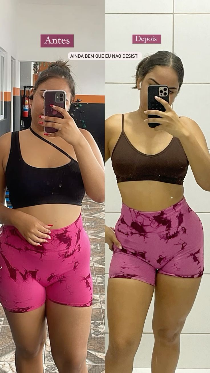 Transformação corporal antes e depois de uma usuária do plano Pro